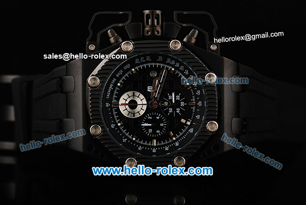 Audemars Piguet Royal Oak Survivor Swiss Valjoux 7750 Automatic Movement PVD Case with Black Dial Stick Markers and Black Rubber Strap - Click Image to Close